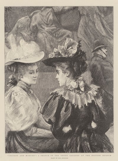 Oud en Modern, een Schets in de Griekse Galerij van het British Museum door Charles Paul Renouard